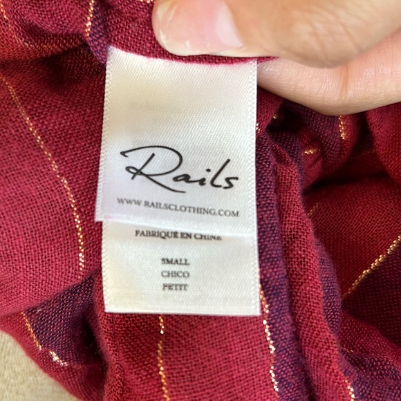 Rails thea rouge Striped Button Down Crop Top small Shirt Berry Red Metallic - Picture 4 of 5